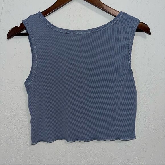 Blue Ribbed Cropped Tank Top - Picture 6 of 6